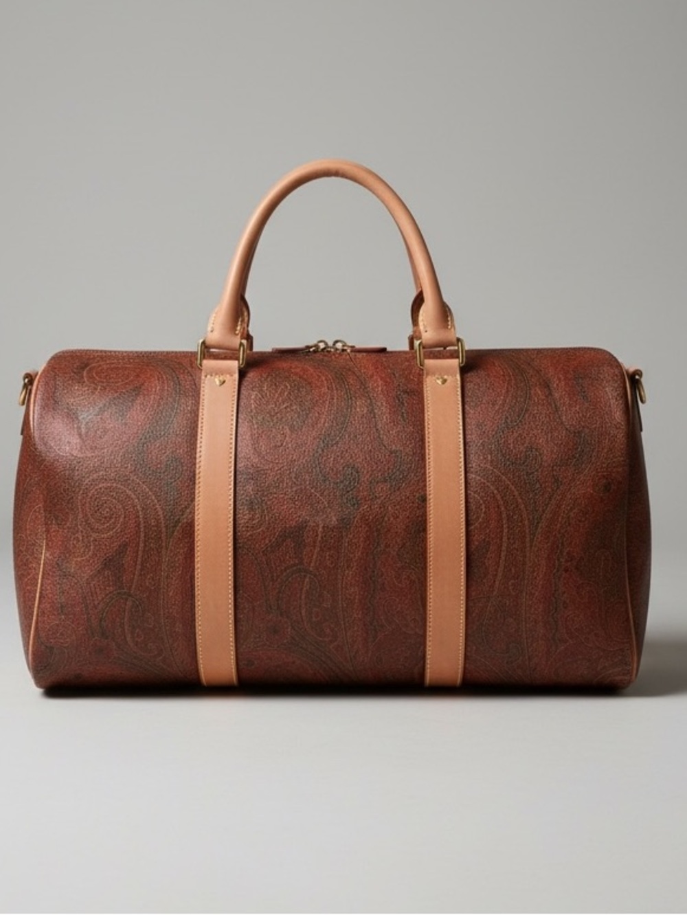 Authentic Vintage ETRO Paisley Boston Speedy Satchel Brown Leather/Canvas Bag